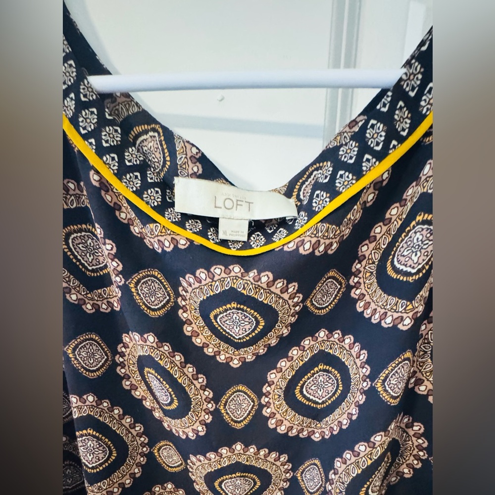 LOFT Navy and Gold Geometric Blouse - Picture 3 of 8
